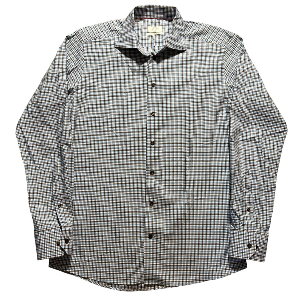 Eton Button Down Shirt Mens 16 41 Blue Brown Slim Fit Micro Check Trunk Club